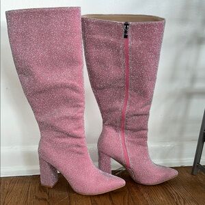 Elegant Pink Glitter Knee-High Boots